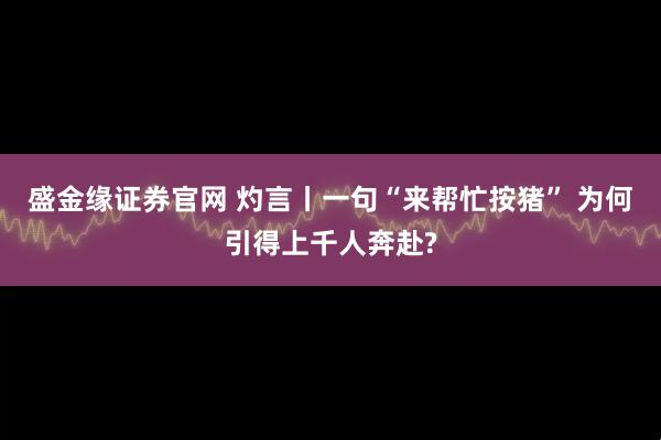 盛金缘证券官网 灼言丨一句“来帮忙按猪” 为何引得上千人奔赴?